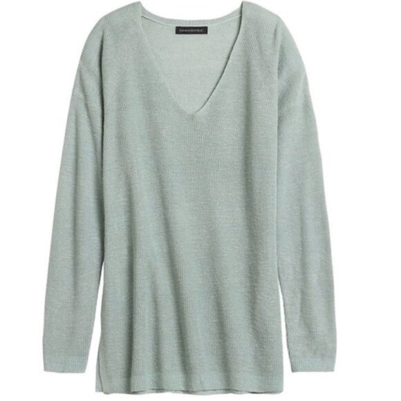 Banana Republic Linen V-Neck Sweater Green Small - Picture 2 of 13